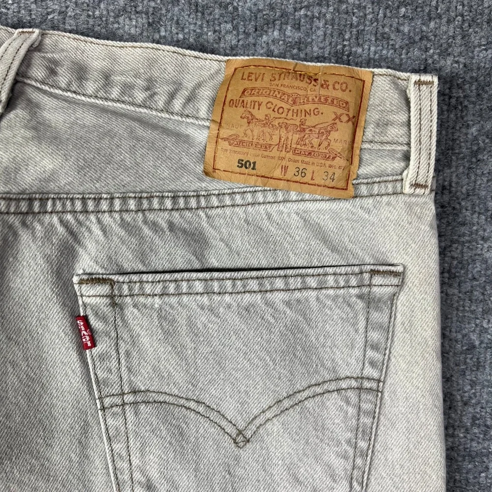 Vintage Levis 501 Jeans Men's Gray Denim Pockets Straight Fit USA Made - 34X34.5